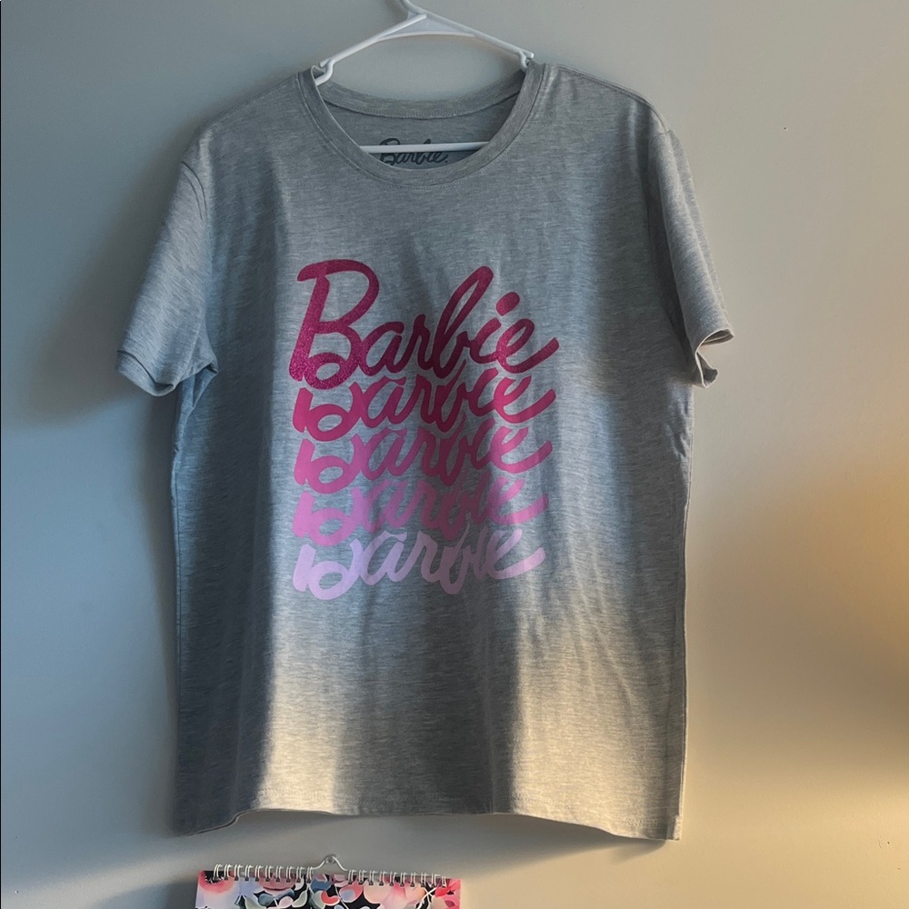 Barbie Pink Script Gray Tee